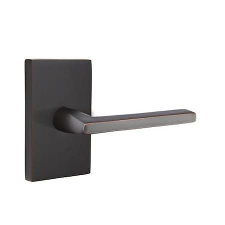 Emtek Helios Lever Left Hand 2-3/8 in Backset Privacy w/Modern Rectangular Rose for 1-1/4 in to 2 in Door 5212HLOUS10BLH